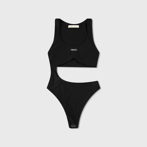 Bold-Cut Asymmetric Bodysuit - Black