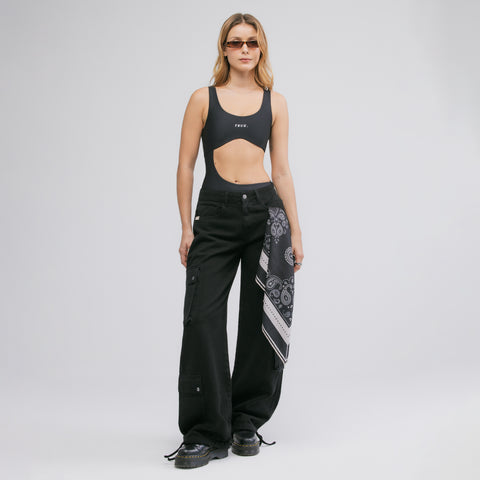 Bold-Cut Asymmetric Bodysuit - Black