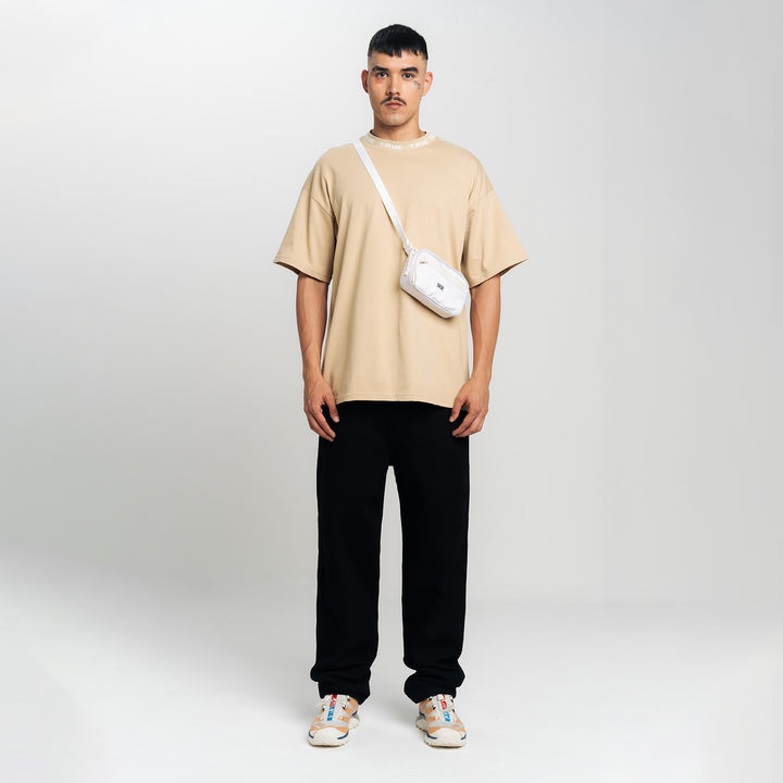 Knit Collar Oversized T-Shirt - Camel