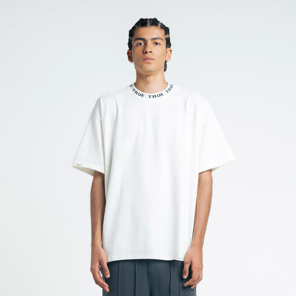 Knit Collar Oversized T-Shirt - Ivory