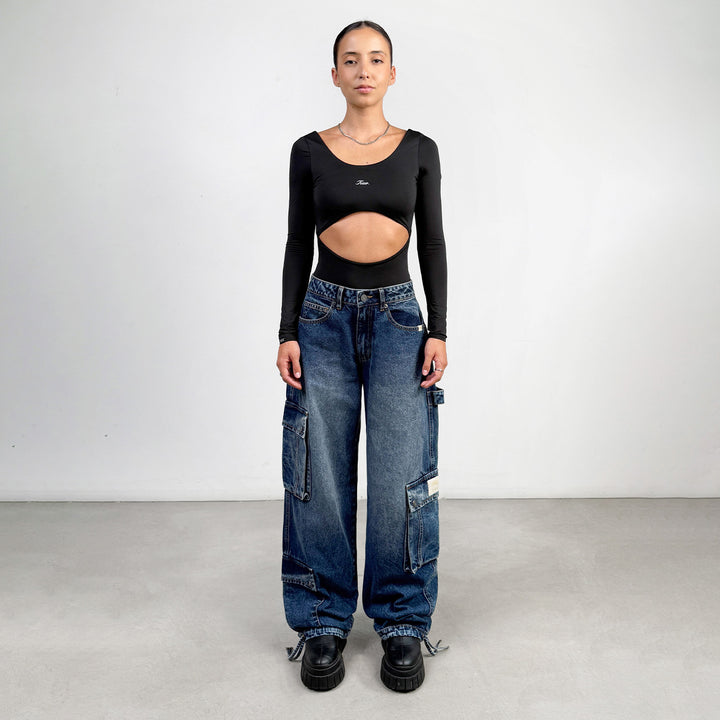 Cargo Multi-Pocket Denim Pants - Deep Blue