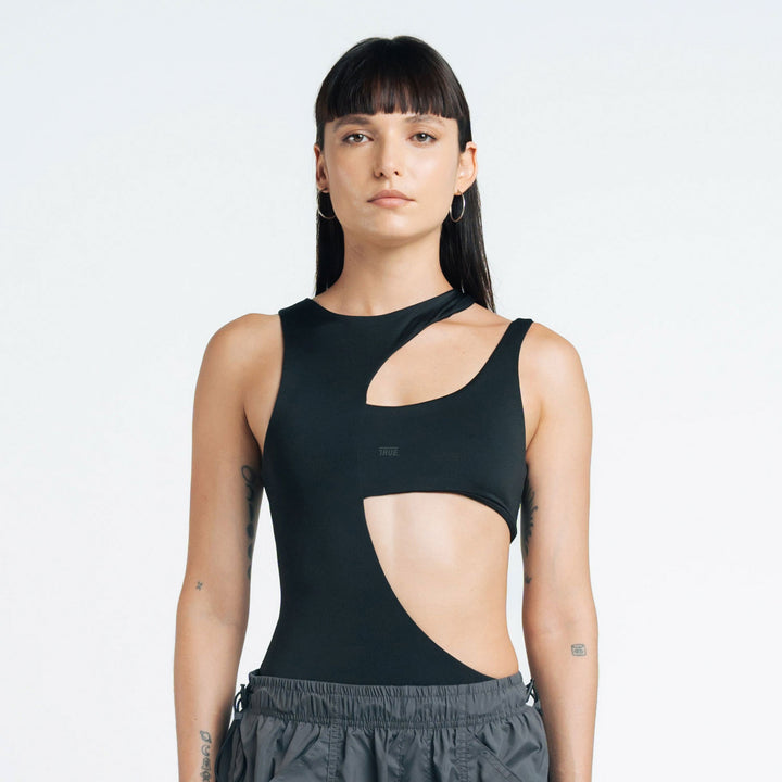 Classic Asymmetric Bodysuit - Black