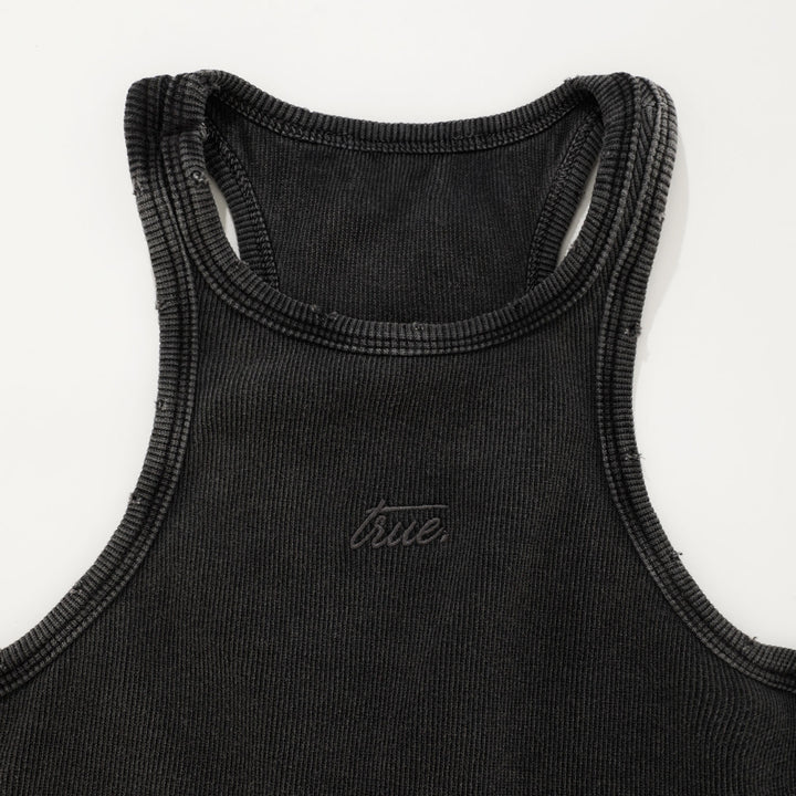 Core Ribbed Crop Tank Top - Dark Grey