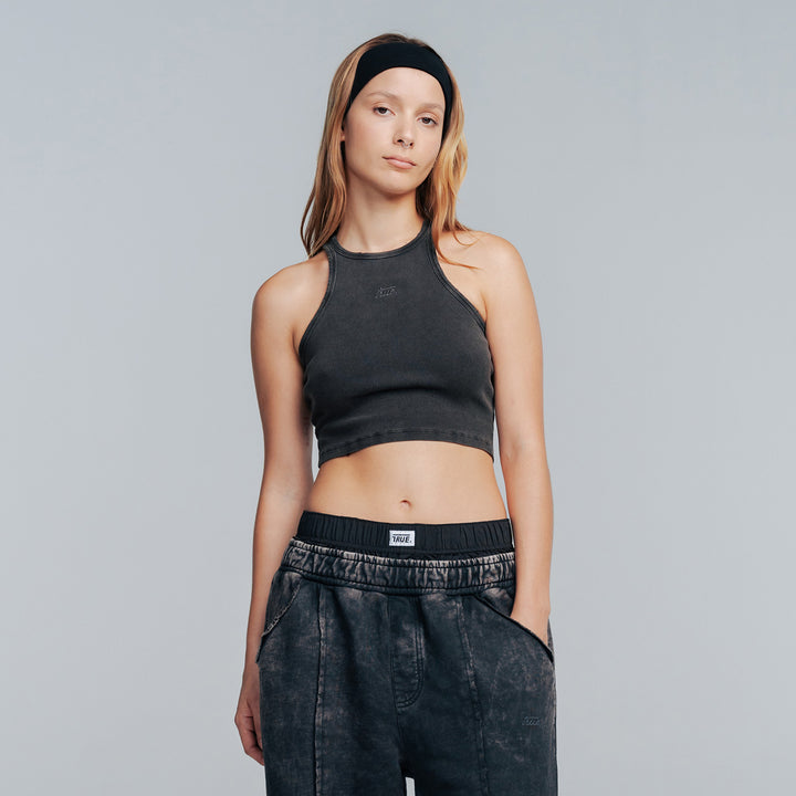 Core Ribbed Crop Tank Top - Dark Grey