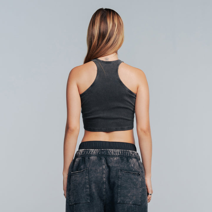 Core Ribbed Crop Tank Top - Dark Grey