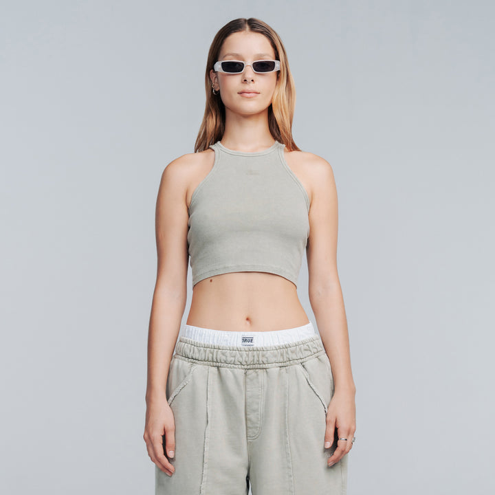 Core Ribbed Crop Tank Top - Light Grey