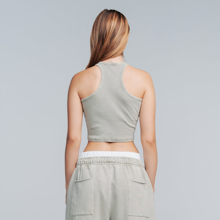 Core Ribbed Crop Tank Top - Light Grey