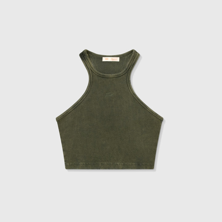 Core Ribbed Crop Tank Top - Military Green