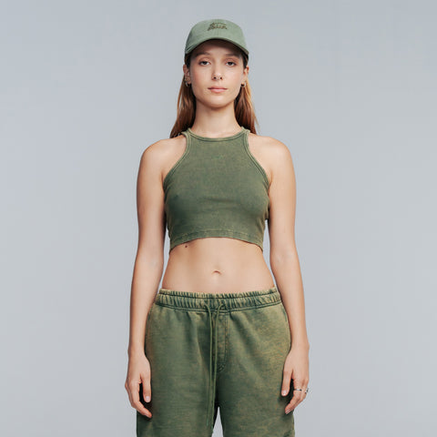 Core Ribbed Crop Tank Top - Military Green