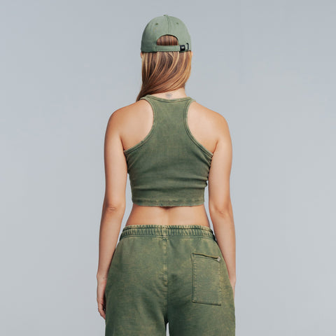 Core Ribbed Crop Tank Top - Military Green