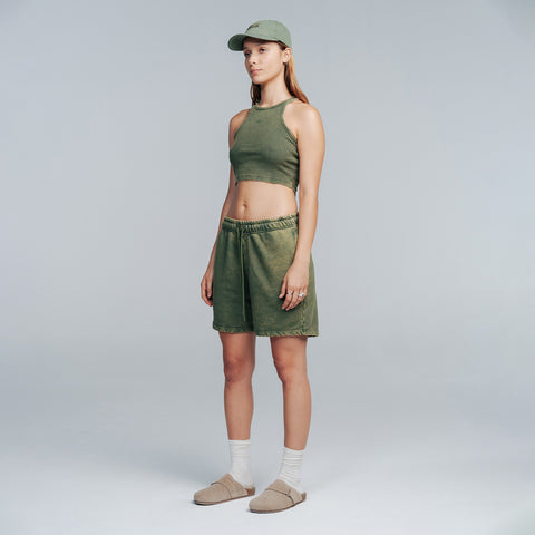 Core Ribbed Crop Tank Top - Military Green