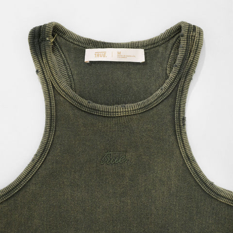 Core Ribbed Crop Tank Top - Military Green