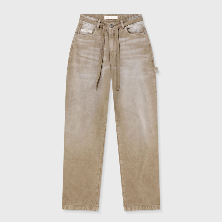 Dirty-Wash Wide-Leg Pants - Sand