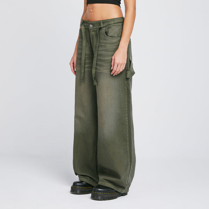 Dirty-Wash Pants - Military Green