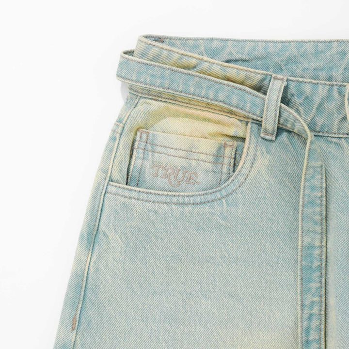 Dirty-Wash Wide-Leg Jeans - Blue