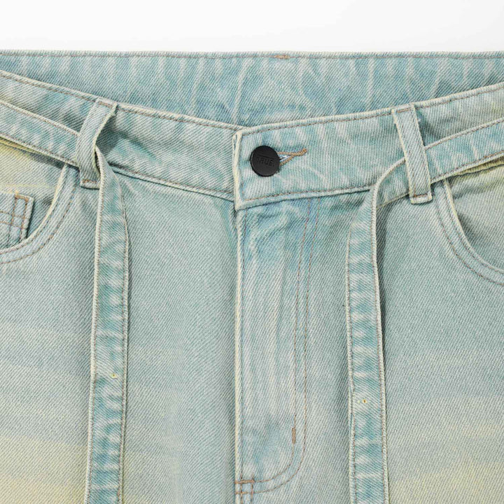 Dirty-Wash Wide-Leg Jorts - Blue