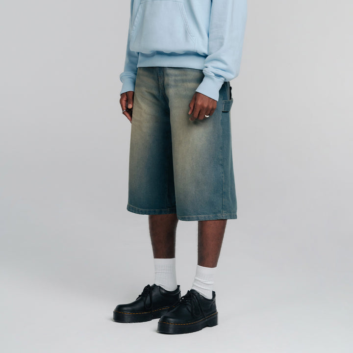 Dirty-Wash Wide-Leg Jorts - Dark blue