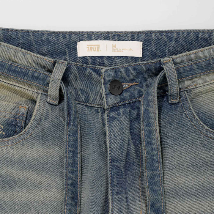 Dirty-Wash Wide-Leg Jorts - Dark blue