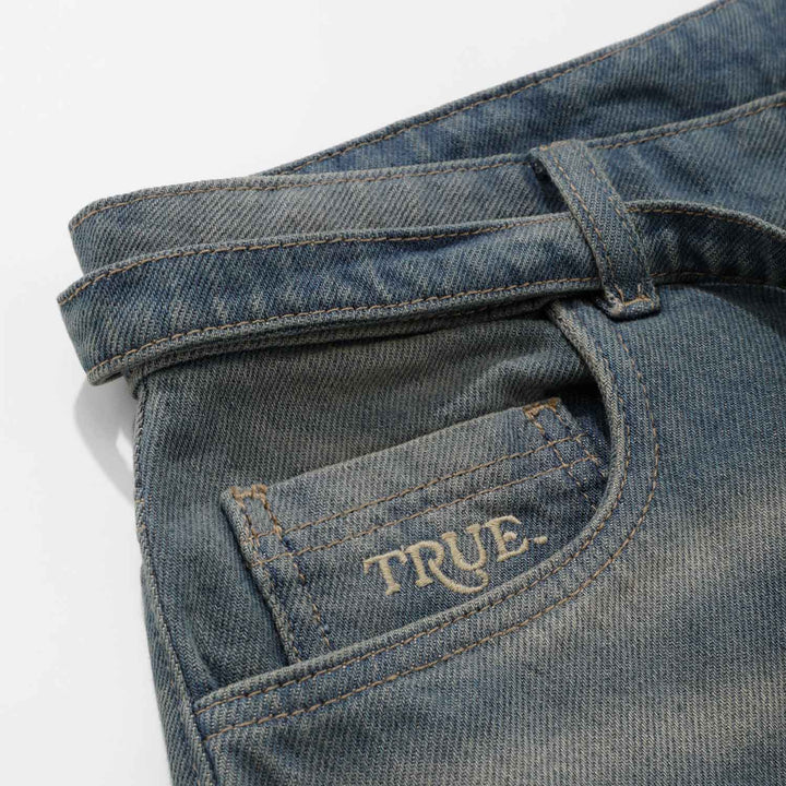 Dirty-Wash Wide-Leg Jorts - Dark blue