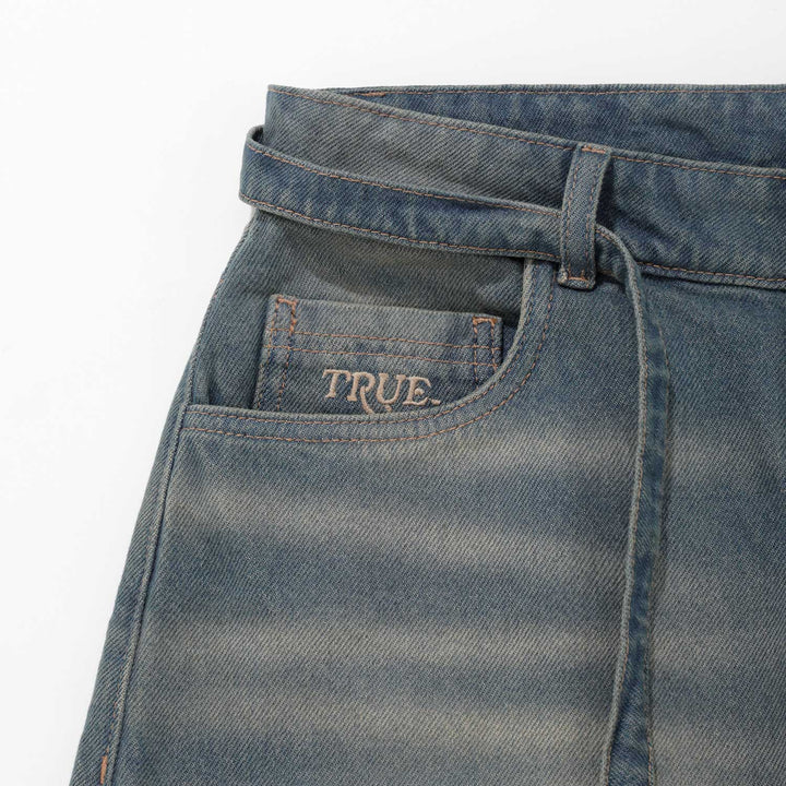 Dirty-Wash Wide-Leg Jorts - Dark blue