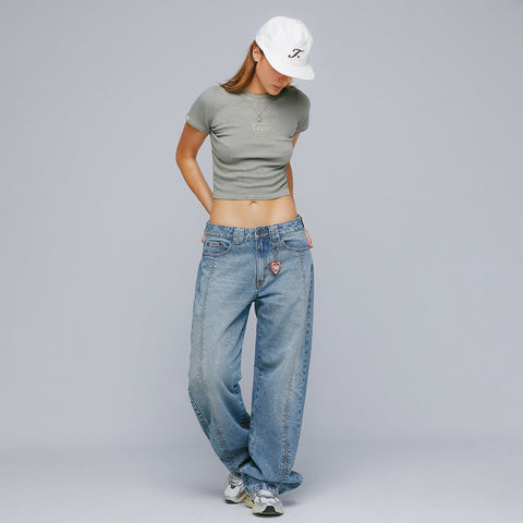 Washed Fitted Ribbed Top - Gray