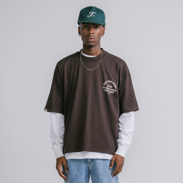 Heart Boxy Tee - Brown
