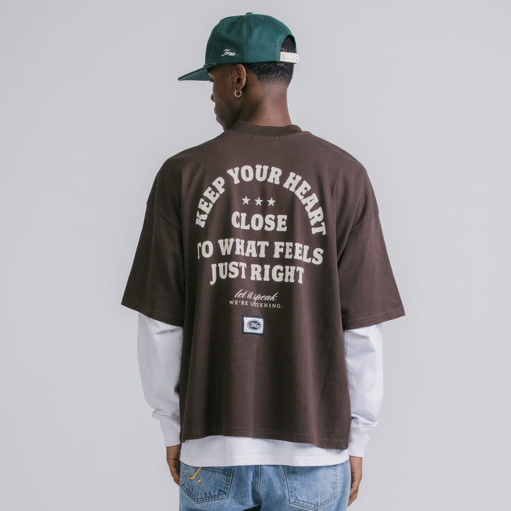 Heart Boxy Tee - Brown