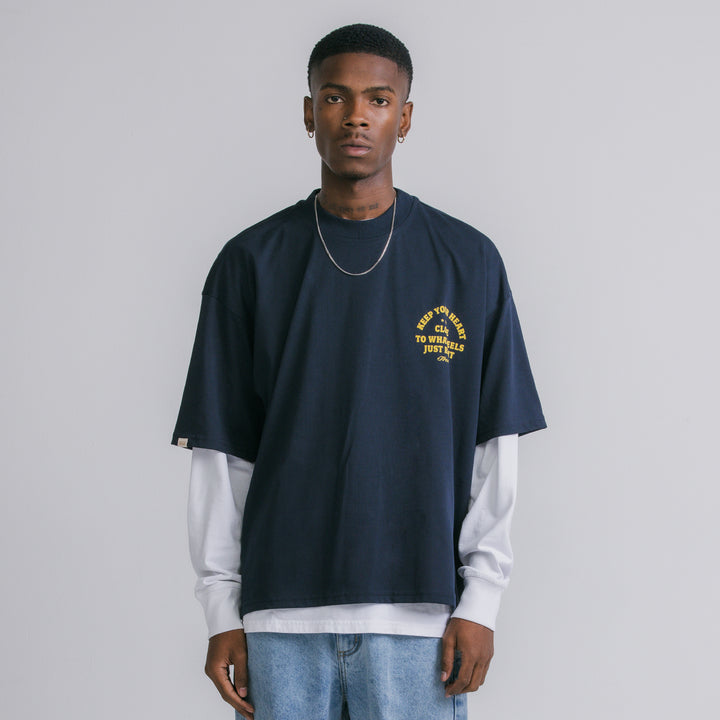 Heart Boxy Tee - Navy Blue