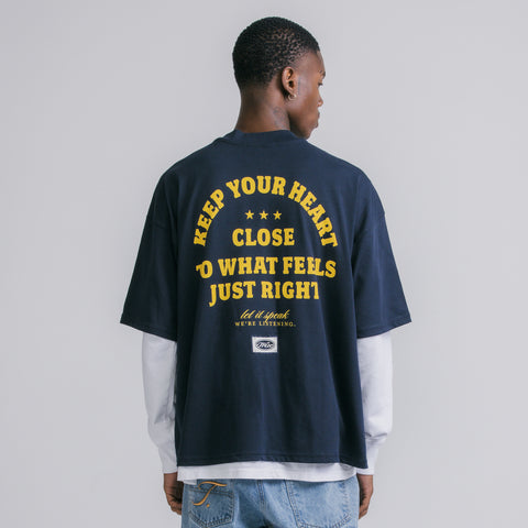 Heart Boxy Tee - Navy Blue