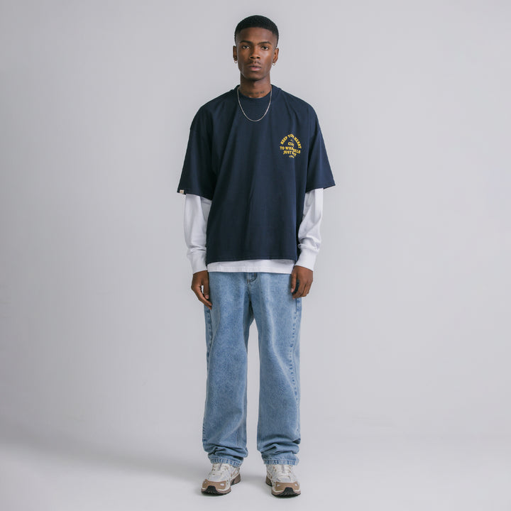 Heart Boxy Tee - Navy Blue