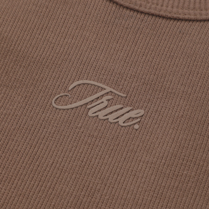 High Neck Ribbed Top - Brown