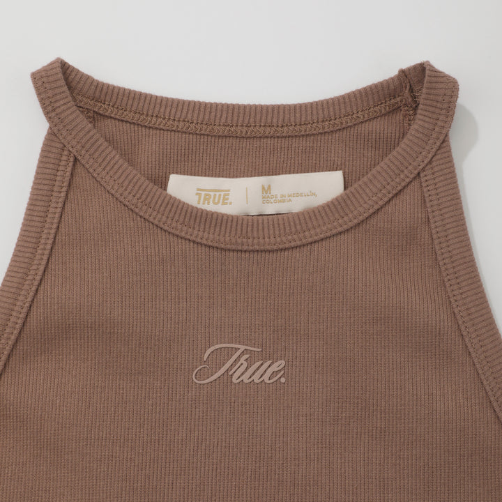 High Neck Ribbed Top - Brown