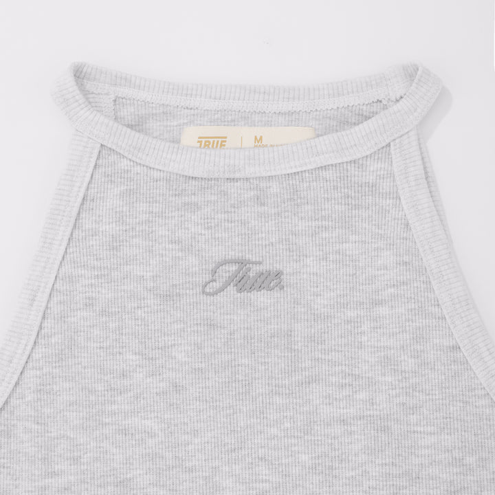 High Neck Ribbed Top - Gray