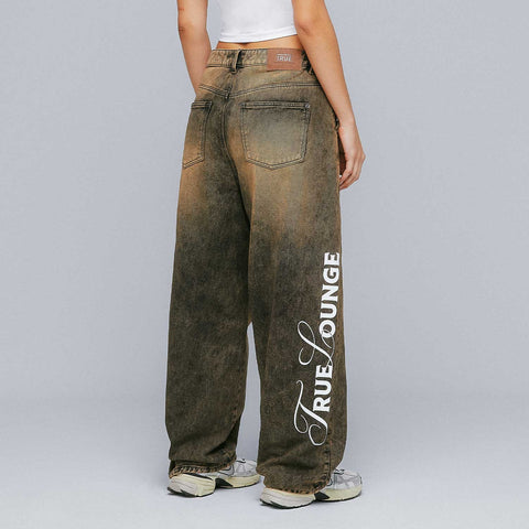 Lounge Printed Denim Pants - Brown