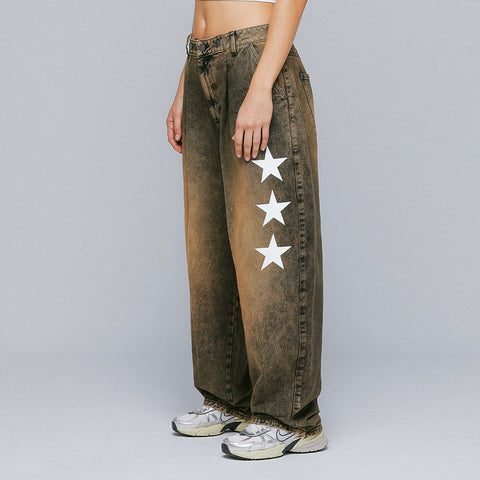 Lounge Printed Denim Pants - Brown