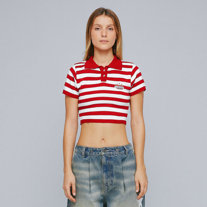 Lounge Knit Cropped Polo - Red