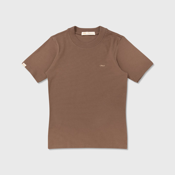Ribbed Fitted Tee - Brown