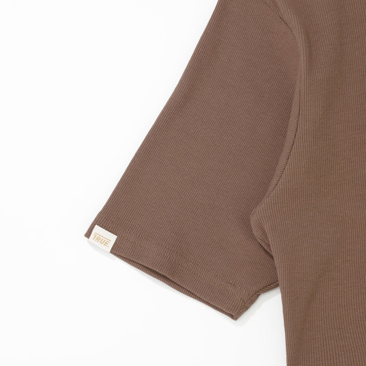 Ribbed Fitted Tee - Brown