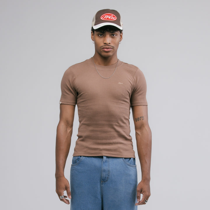 Ribbed Fitted Tee - Brown