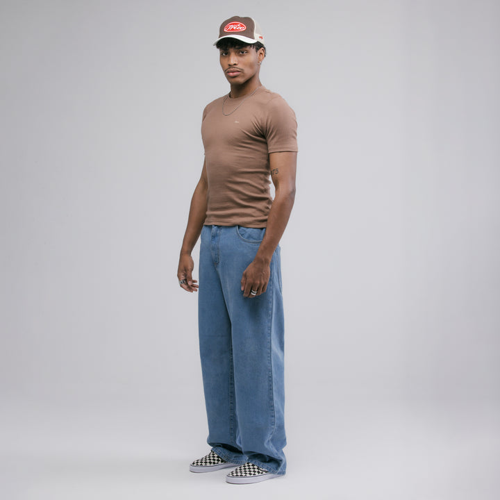Ribbed Fitted Tee - Brown