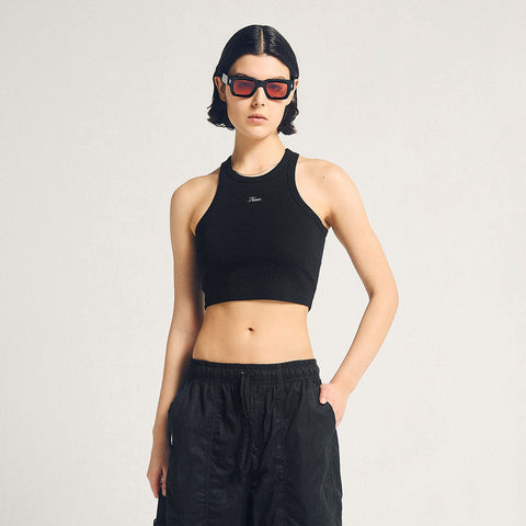 Signature Ribbed Cropped Tank - Black