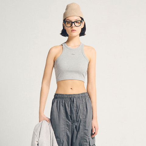 Signature Ribbed Cropped Tank - Gray