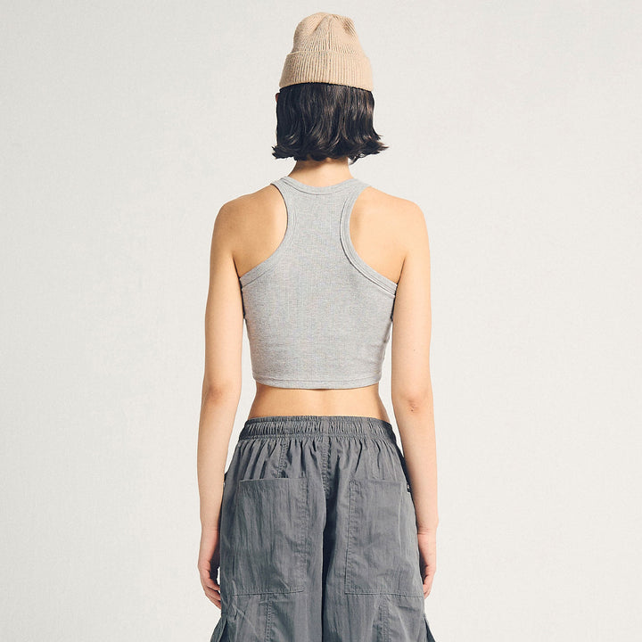 Signature Ribbed Crop Tank - Gray