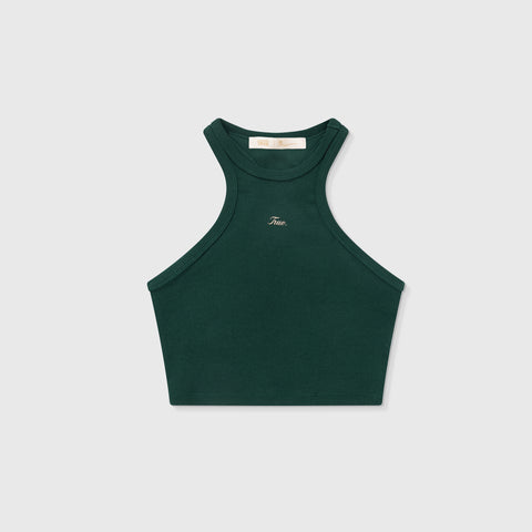 Signature Ribbed Cropped Tank - Pine Green