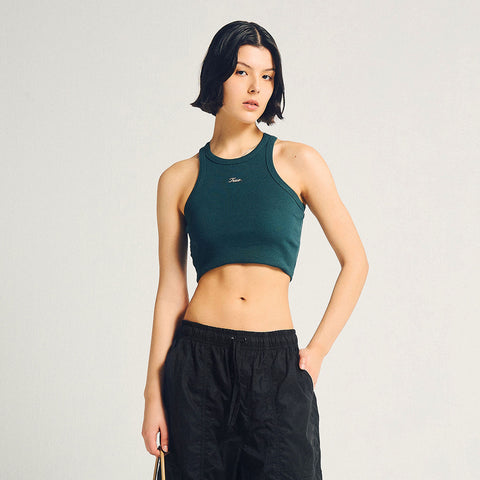 Signature Ribbed Cropped Tank - Pine Green