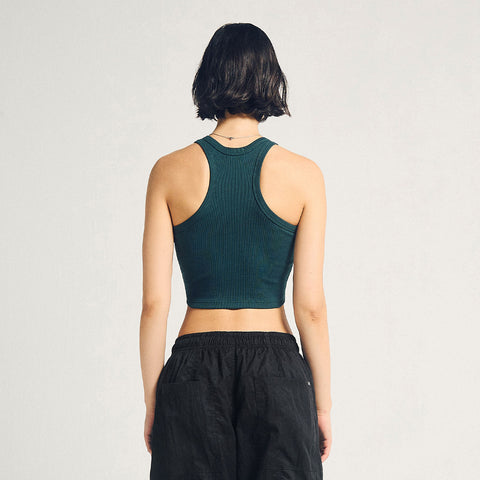 Signature Ribbed Cropped Tank - Pine Green