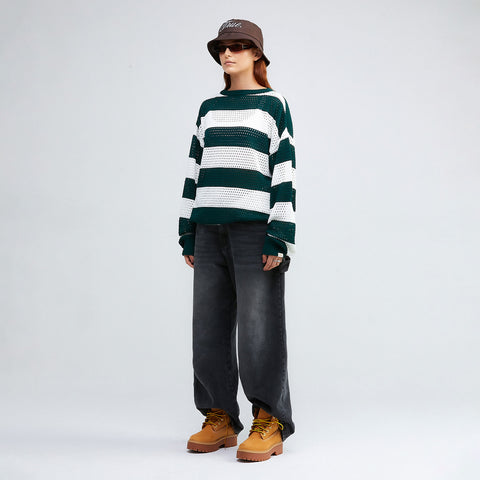 Striped Knit Pullover - Pine Green