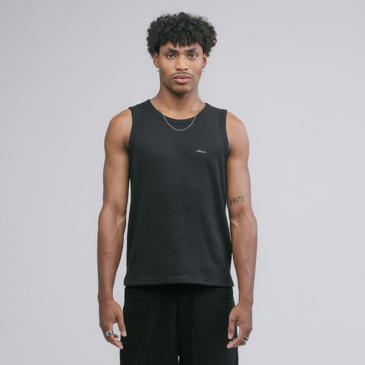 True Textured Sleeveless Tee - Black