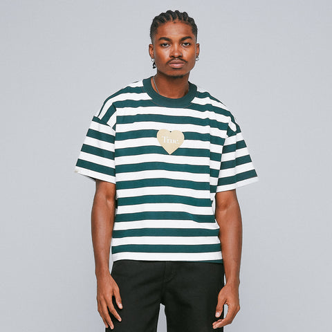 Striped Boxy Tee - Pine Green