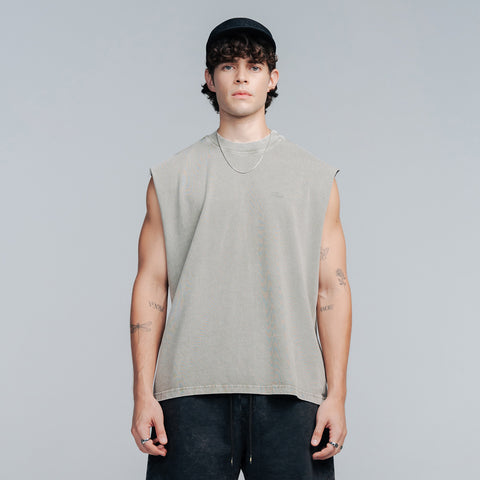 Washed Sleeveless Tee - Light Grey